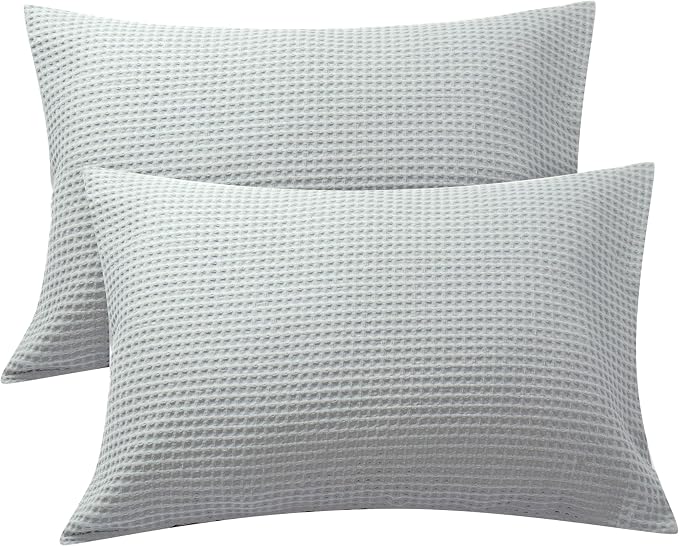 Zaizaihome 100% Egyptian Cotton Waffle Weave Pillowcases Queen Size 2 Pack | Ultra Soft Pillow Shams with Envelope Closure, Breathable Skin-Friendly Decorative Bed Pillow Case, Gray, 20"x30"