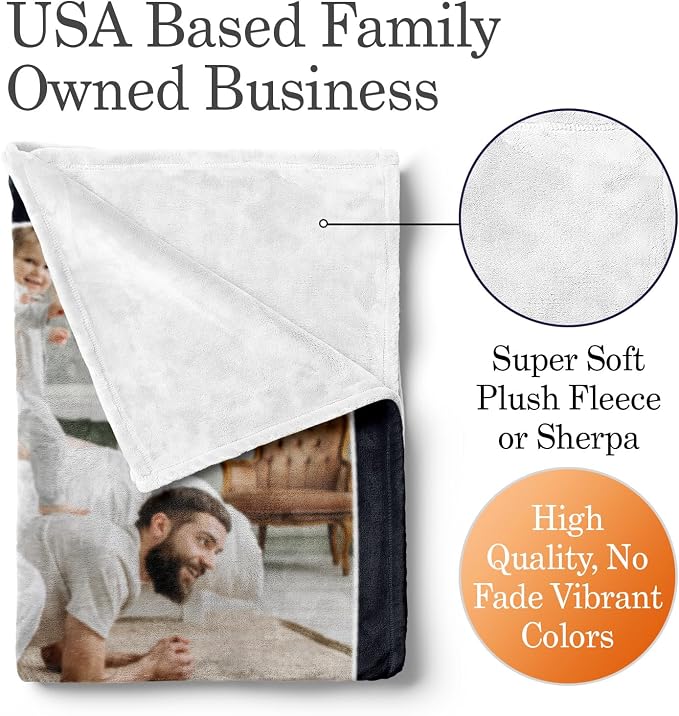 Personalized Photo & Text Blanket, Custom Picture Fleece Throw (2-Pic) | Printed in USA, ships next day, add 1-9 photos & custom text, fleece or sherpa, family keepsake gift, cozy home decor