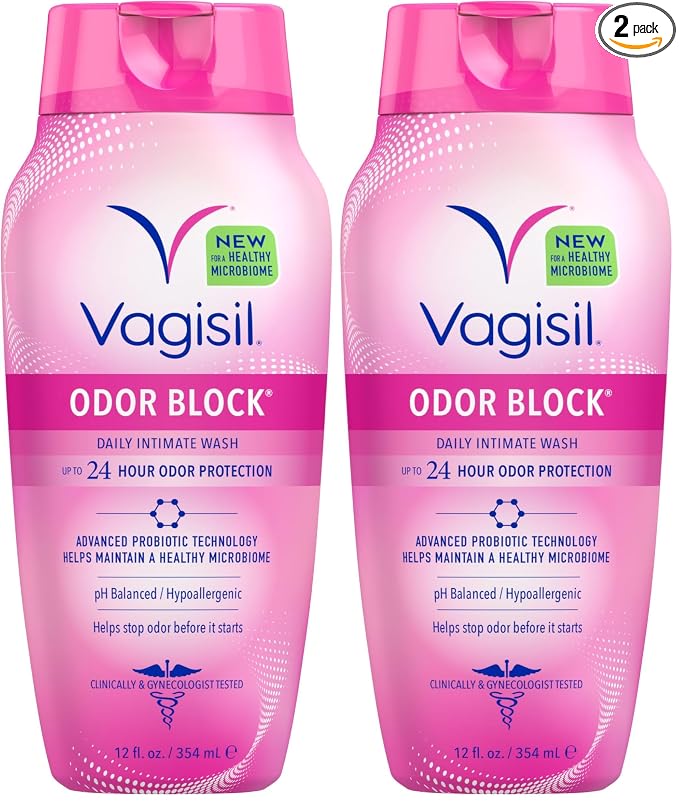 Vagisil Feminine Wash for Intimate Area Hygiene, Odor Block, Gynecologist Tested, Hypoallergenic, 12 oz, (Pack of 2)