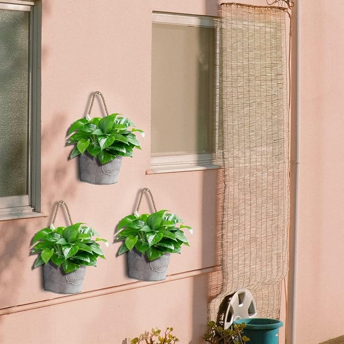 XONOR 4Pcs Galvanized Metal Hanging Wall Planter, Rustic Wall Flower Vase for Succulents Herbs Country Home Farmhouse Decoration (2)