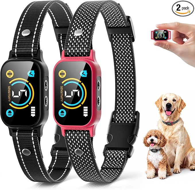 2 Pack Bark Collar, Smart Dog Bark Collar for Large Medium Small Dogs, Rechargeable Ultra-Light Training Collar with Beep Vibration, Anti Barking Device with 5-Level Sensitivity (Fuchsia)