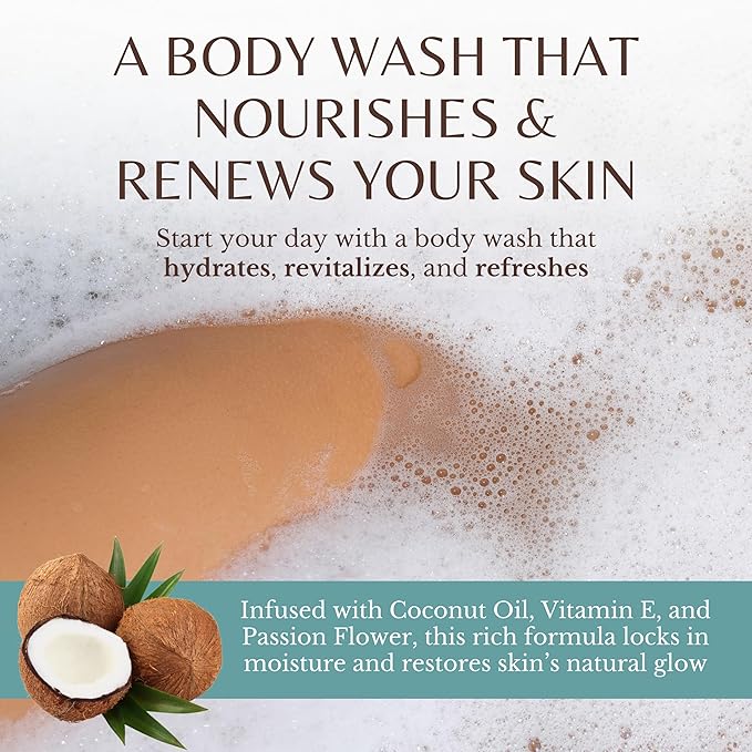 EDENIKA BOTANICALS Coconut Body Wash, Cleans, Softens & Nourishes, Ultra Moisturizing Shower Gel for Dry and Sensitive Skin, Women & Men, Organic & Natural, 16 fl oz