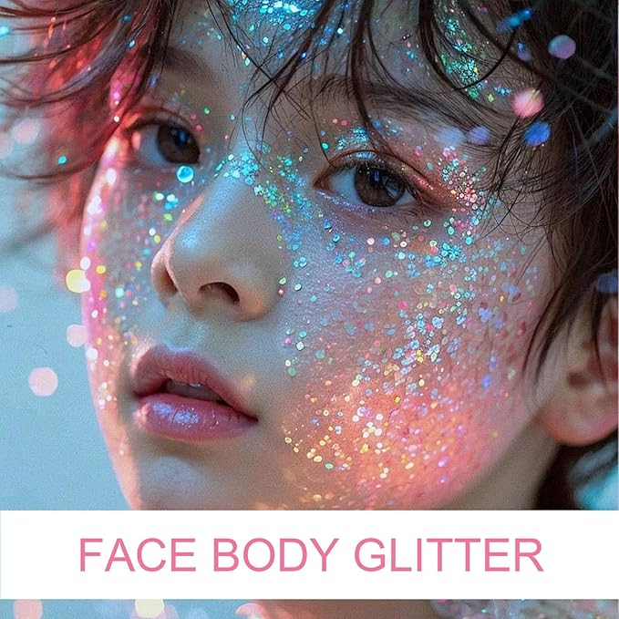 Body Glitter Gel - Christmas Gifts for Kids and Women, Sparkly Chunky Glitter Hair, Singer Concert Festival Rave Accessories (Mermaid Glitter)