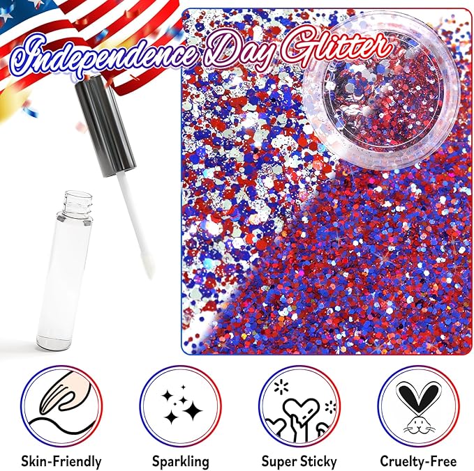 Laza Independence Day Body Glitter, 2 Jars Olympic Red Blue White Chunky Sequins with Glue Women Eyeshadow 4th of July Face Paint Festival Rave Outfit Hair Accessories Party Costumes – Circus Carnival