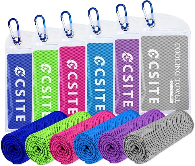 CSITE Cooling Towels for Neck and Face - 6 Pack 47x12 Inch Ice Cold Microfiber Towels, Soft & Breathable Cooling Towel for Hot Weather, Sports, Yoga, Workout, Running, Golf, Camping