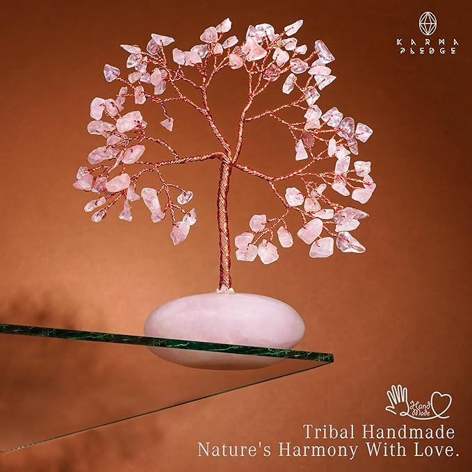 Rose Quartz Crystal Tree of Life Birthday Gifts for Women Mom Sister Friends, Feng Shui Chakra Tree for Positive Energy, Good Luck, Money, Reiki Healing, Aesthetic Home Office Desk Room Table Decor