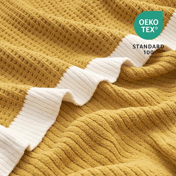 Chenille Throw Blanket, Soft Cozy Waffle Throw for Couch & Sofa, Warm Yet Lightweight, Breathable All-Season Throws for Women Men, Housewarming, Birthdays, 50"x60", Ginger