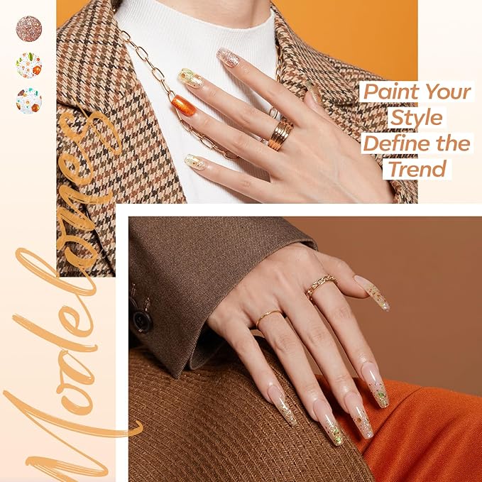 modelones Glitter Gel Nail Polish Set, 6 Colors Geometric Shapes Star Gold Glitter Ornament Gel Polish Collection with Wooden Stick All Seasons Soak Off LED Manicure DIY Gift