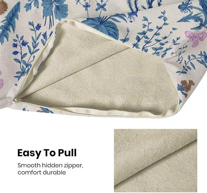 AEIOAE Summer Pillow Covers 16x16 Inch Set of 2,Blue Wild Flower Plant Throw Pillows Case,Seasonal Floral Outdoor Decorative Square Linen Farmhouse Decor Cushion Covers for Home Sofa Bed Couch
