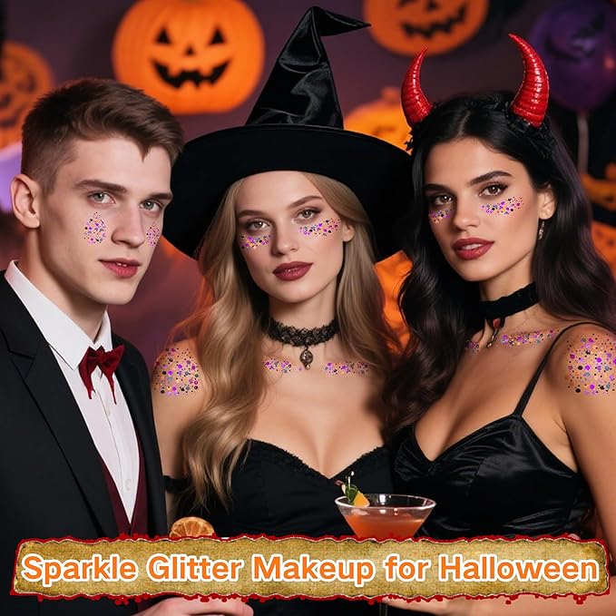 MEICOLY Black Purple and Orange Face Glitter Stick,Halloween Hair Glitter Stick for Kids and Women,Sparkle Chunky Body Glitter Makeup for Party Festival