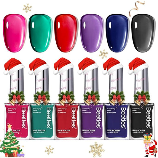 Beetles Nail Polish Set, 6 Colors Quick Dry Jelly Nail Polish Kit, Winter & Fall Sheer Jelly Syrup Nails Enchanted Night Gifts for Women Salon DIY Manicure Kit