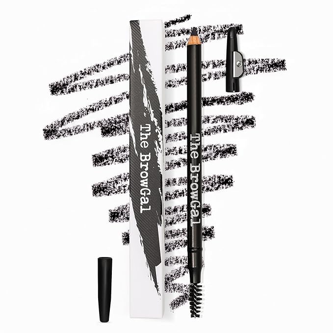 The BrowGal Eyebrow Pencil with Spoolie & Built in Sharpener - Shade 01 Black - Waterproof & Buildable Brow Pencil with Hair Like Strokes - Natural Looking, Soft Finish