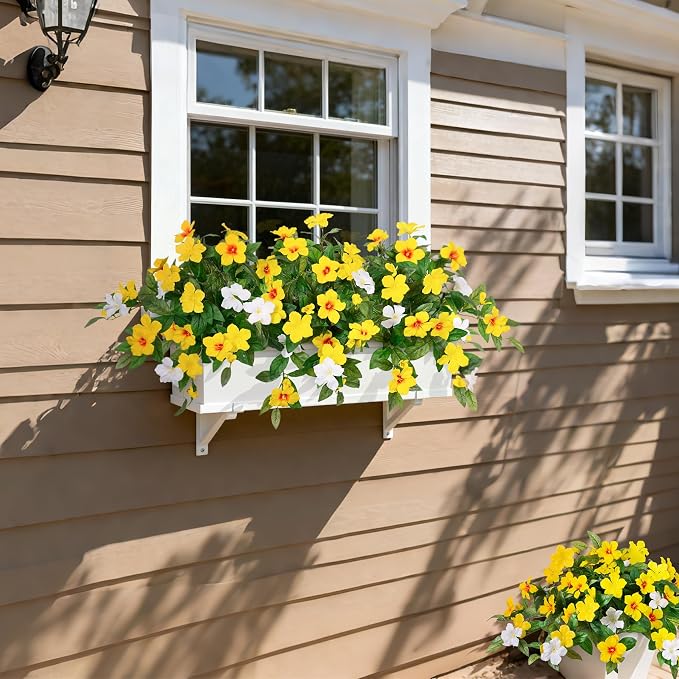 INXUGAO Artificial Hanging Faux Flowers for Outdoors Planters 2PCS Fake Flowers Silk Hibiscus Flowers for Outside Outdoor Faux Hanging Plants UV Resistant Spring Home Front Porch Decoration