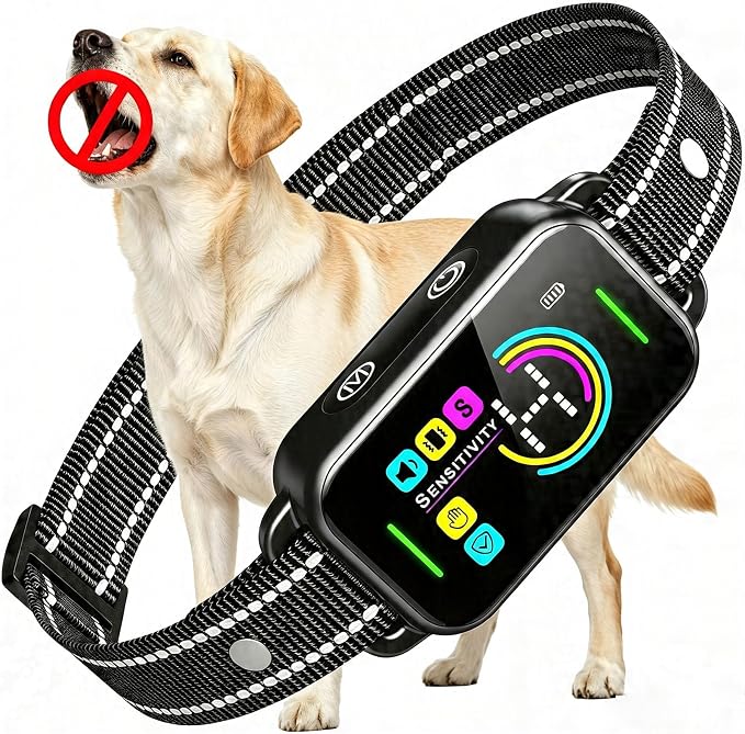 Bark Collar for Large Medium Small Dogs - Smart AI 1S Stop Barking, Anti Barking Device & Dog Training Collar with Beep, Vibration | IP67 Waterproof 8-Level Sensitivity -Jet Black