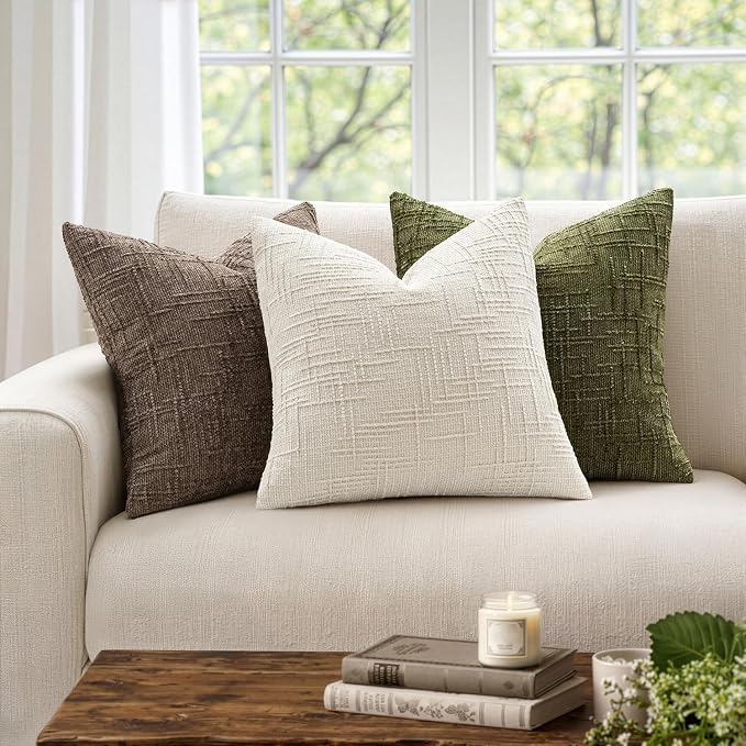 MIULEE Chenille Textured Lumbar Throw Pillow Covers Cream White 12x20 | Set of 2, Slubby Decorative Pillows, Boho Farmhouse Home Decor, Modern Neutral Cushion Covers for Couch Sofa Bed Living Room