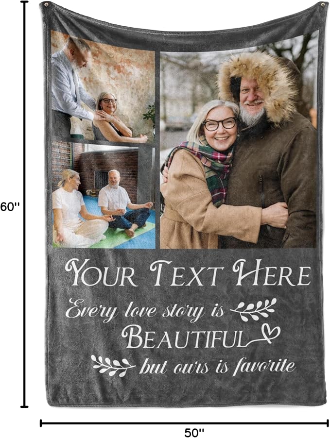 Personalized Photo & Text Blanket, Custom Picture Fleece Throw (3-Pic) | Printed in USA, ships next day, add 1-9 photos & custom text, fleece or sherpa, family keepsake gift, cozy home decor