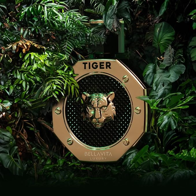 BellaVita Luxury TIGER Perfume for Men (3.38 Fl.oz) | Amber OUD, Patchouli, Bergamot, Lavender & Agarwood | Premium Lasting Men's Fragrances | Eau de Parfum gift for Men | Woody & Smooth Mens Purfume