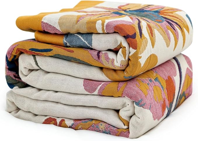 MSGKV Boho Throw Blanket 108"x90" King Cotton Blanket for Bed & Living Room | King Size Cotton Throw, Summer Breathable, Living Room Decor, Lightweight Comfort, Home Decorative Quilt, Machine Washable