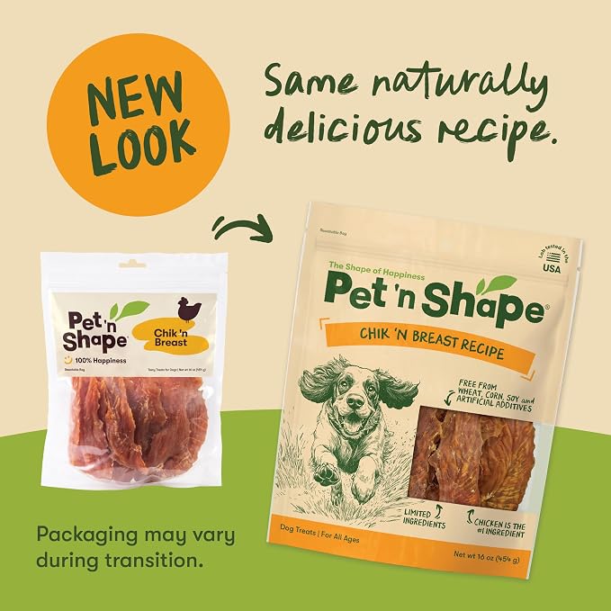 Pet 'n Shape Chik 'n Breast Jerky Dog Treats - 1 Pound | Premium chicken breast, Limited ingredients, Wheat and soy free, Everyday reward, For all life stages, High-protein snack