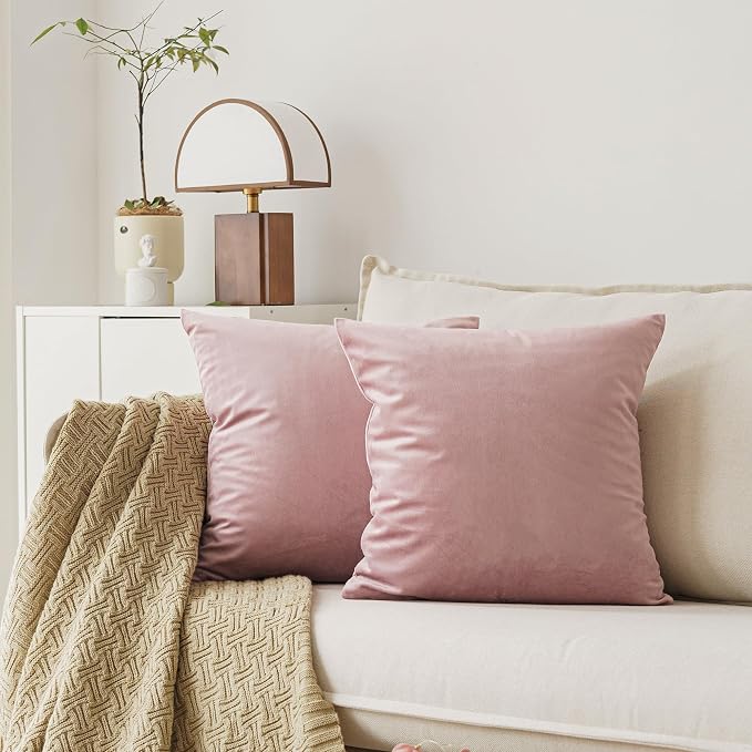 NiNi ALL Dustypink Velvet Throw Pillow Covers 22x22 Pack of 2 Decorative | Soft Solid Boho Cushion Squar Pillow Cases for Chair Sofa Bedroom Farmhouse Living room Modern Luxury Home Decor Christmas