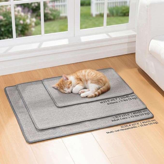 Conlun Cat Scratcher Mat,Natural Sisal Cat Scratch Pad,Horizontal Floor Cat Scratching Pads Rug for Indoor Cats Grinding Claws Nails,Cat Furniture Protector for Couch & Carpets & Sofas | High-density Sisal Cat Scratching Pad Rug, No Fraying, Mess-free,...