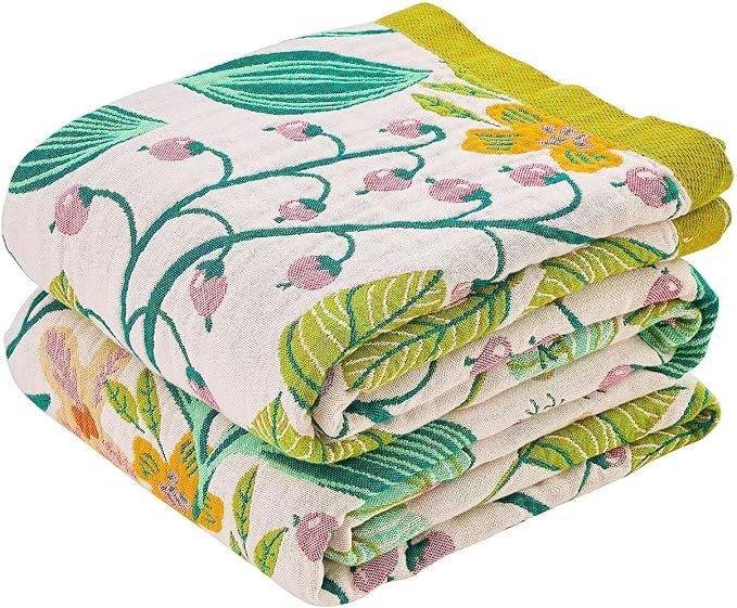 XIBLC Boho Throw Blanket 100% Cotton Vintage Blanket Muslin Woven Flower Decorative Throw Blankets All Season Bohemian Rustic Farmhouse Decor Quilt for Bed (Beige 60"x80")