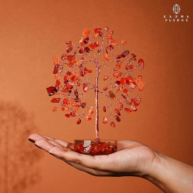 Carnelian Crystal Tree of Life Birthday Gifts for Women, Men, Friends, Handmade Chakra Healing Crystals Tree for Home Office Decor, Positivity, Good Luck, Money, Unique Gifts for Her Mom, Sister, Dad