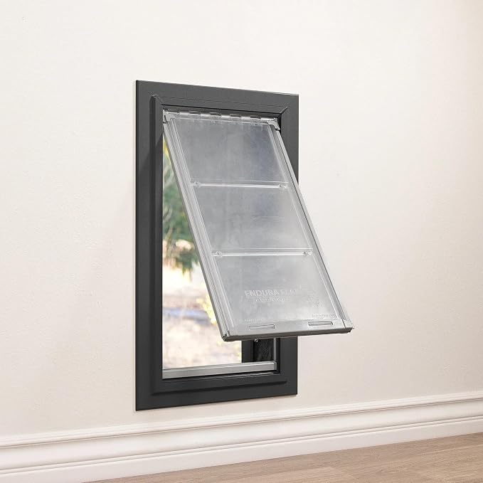 Endura Flap Single Flap Pet Door for Thick Walls | Deep Wall Design up to 13" Thick | Insulating Dual-Layer Flap & Durable Aluminum Frame | Includes Locking Cover | Black, Large, Single Flap