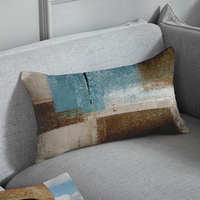 Throw Pillow Covers Set of 2, 12 x 20 Inch, Blue Beige Brown | Abstract Modern Art Outdoor Decorative Square Pillow Cases Couch Cushion Case for Couch Bed Sofa Living Room Home Decor