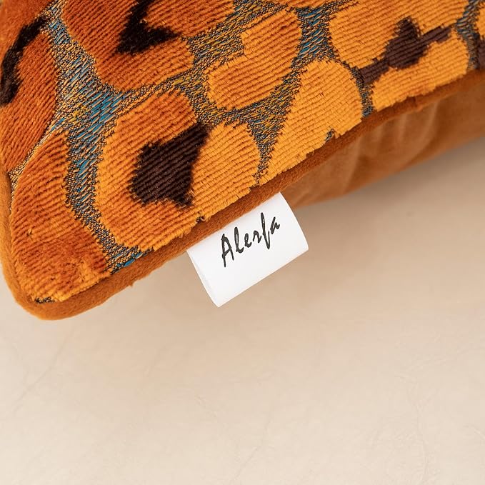 Alerfa Orange Floral Throw Pillow Cover 12 x 20 Inch Cut Velvet Rectange Luxury Decorative Lumbar Pillow Cover for Couch Living Room Bedroom