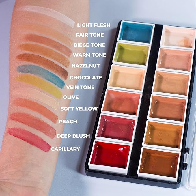 Narrative Cosmetics Flesh Tone Alcohol-Activated Palette, Activator, and Remover Kit, Professional SFX Makeup Set, Tattoo Cover