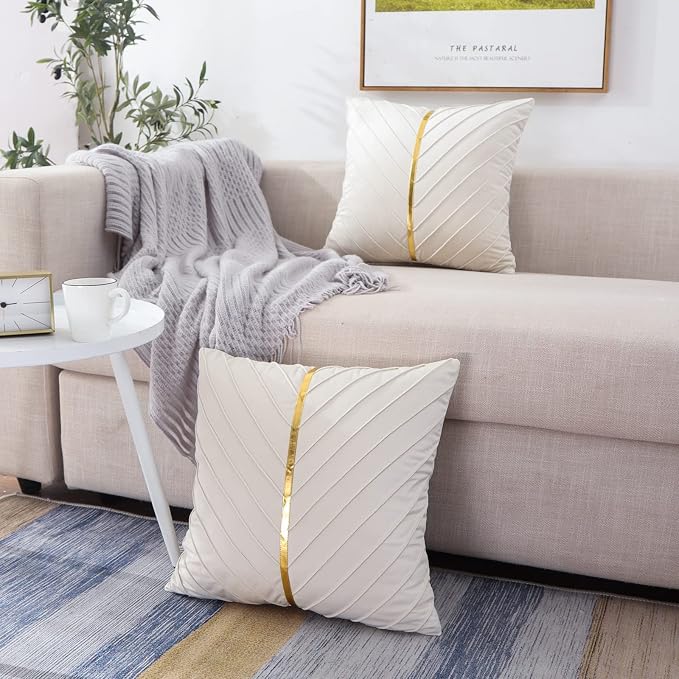 Velvet Throw Pillow Covers 26x26 inch Pack of 2 Gold Decor Beige | Soft Solid Pillow Covers,Modern Luxury Home Decor,for Couch Chair Sofa Bedroom Livingroom,Hidden Zipper,Ideal Gift,Easy Care