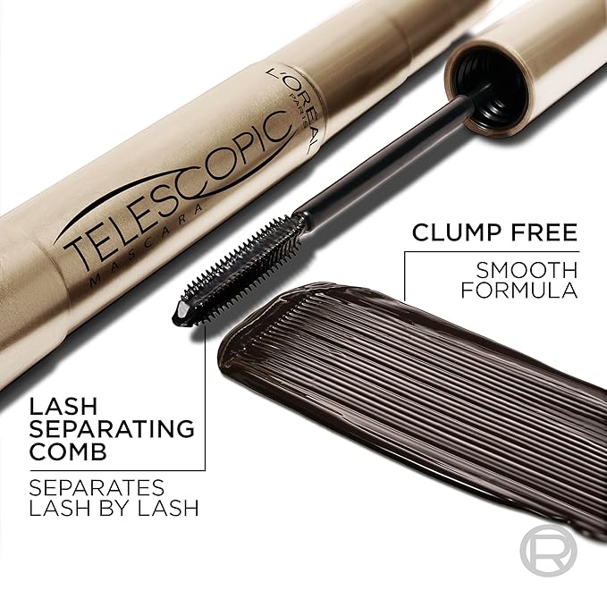 L’Oreal Paris Makeup Original Telescopic Mascara, Separating Mascara Volume and Length Formula, Washable, Black Brown, 0.27 Fl Oz., 1 Count