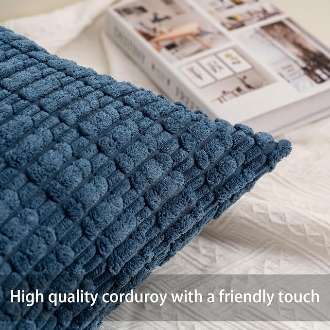Aegero Pack of 2 Corduroy Decorative Throw Pillow Covers 24x24 Inch, Teal | Fall Soft Striped Pillow Covers Modern Farmhouse Home Decor Christmas Throw Pillow Covers for Sofa Living Room Couch Bed