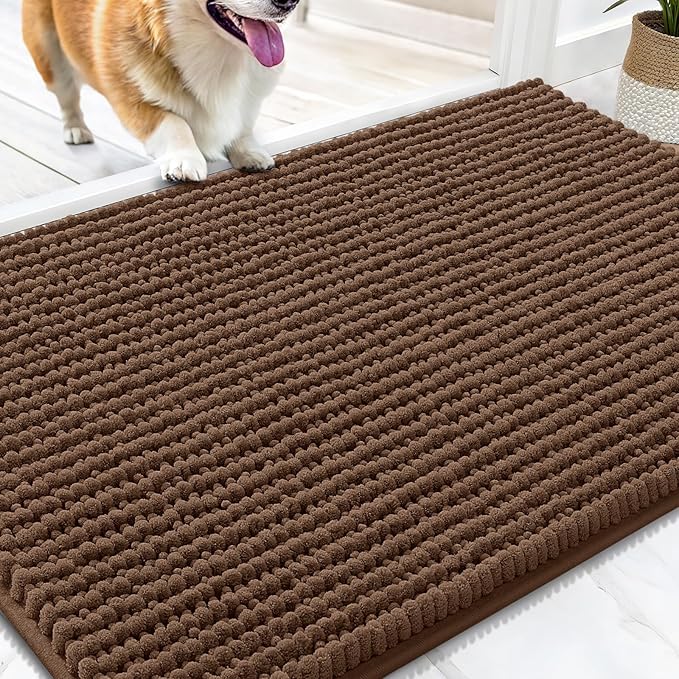 OLANLY Dog Door Mat for Muddy Paws 30x20, Extra Absorbent Chenille Mud Mat | Mocha, Absorbs Moisture and Dirt, Non-Slip Machine Washable Doormat, Quick-Drying Indoor Entryway Floor Mat for Dogs
