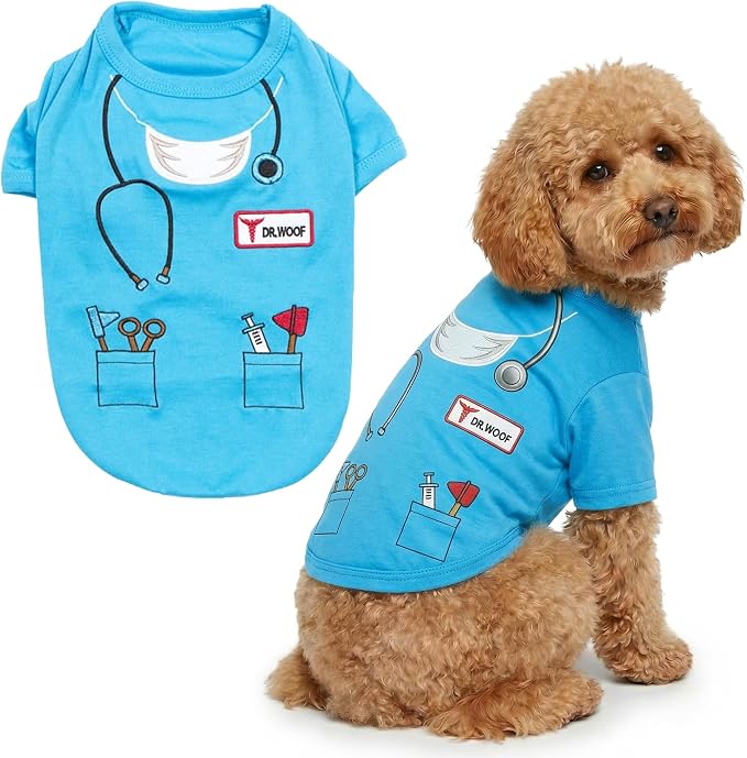 Parisian Pet Doctor Dog Costume - 100% Cotton Dog Clothes for Large Dogs - Lightweight Puppy Outfits - Funny French Bulldog Clothes - Sleeved Woof Shirt for Dogs - Stretchy and Stylish Pet Costume