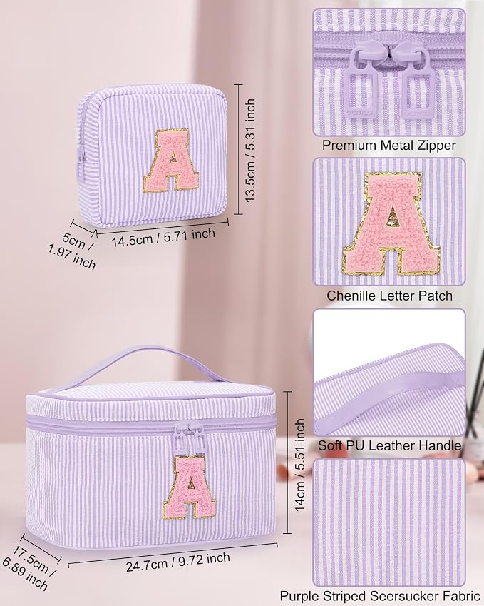 MONSTINA Period Bag Sanitary Napkin Storage Bag|Tampon Pouch Portable Feminine Care First Period Kit for Teen Girls Women Gift for Her Monogram Initial Cute Toiletry Bag,2PCS Purple P