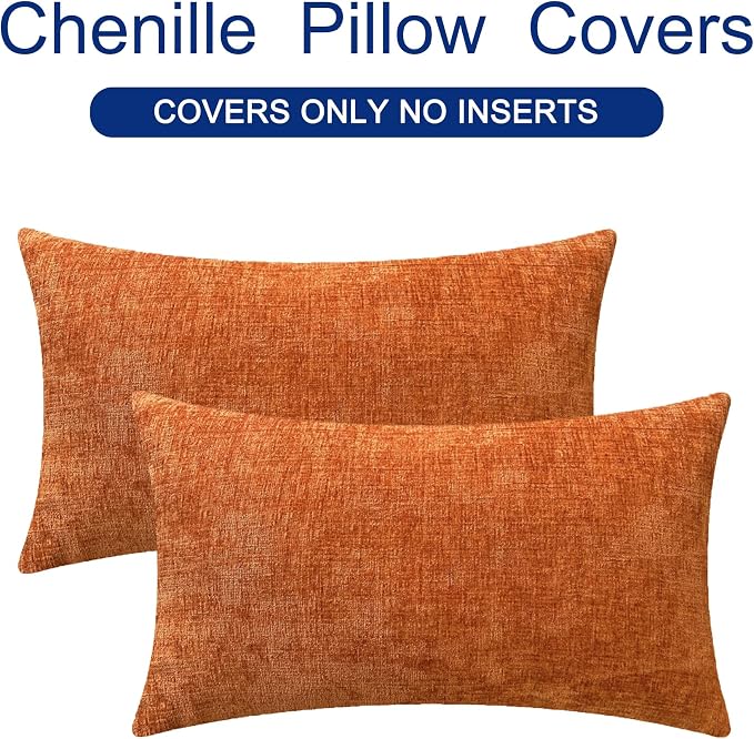 CaliTime Fall Decorative Throw Pillow Covers 26 X 16 Inches Burnt Orange | Pack of 2, Cozy Chenille Cushion Cases for Sofa Bed Living Room Farmhouse Home