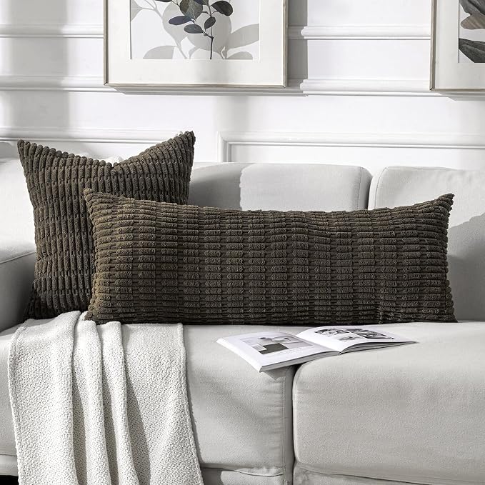 Fancy Homi Decorative Throw Pillow Covers for Bed Couch Bedroom Bench, Soft Corduroy Solid Pillow Case, Rustic Farmhouse Boho Room Decor,36" x 14" (Pack of 1),Dark Brown