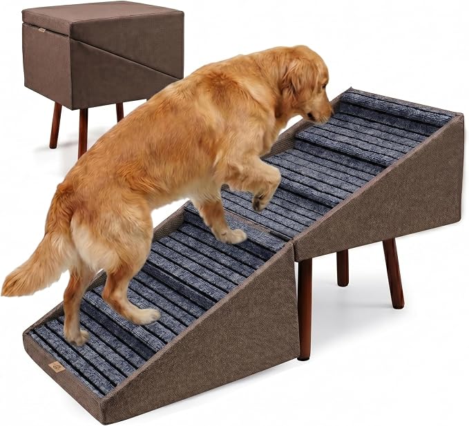 XXL 2-in-1 Ottoman Dog Stairs for Large Dogs,21.6 Inch Foldable | 6 Step Pet stairs for Bed and Couch,Safe Dog Stairs for Small Dogs,Joint Relief,Easily Fold Flat for Compact Storage