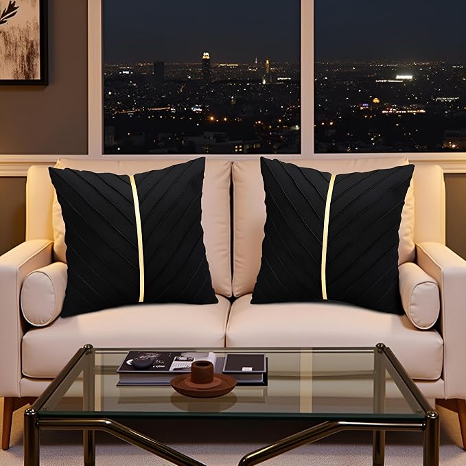 Velvet Throw Pillow Covers 24x24 inch Pack of 2 Gold Decor Black | Soft Solid Pillow Covers,Modern Luxury Home Decor,for Couch Chair Sofa Bedroom Livingroom,Hidden Zipper,Ideal Gift,Easy Care