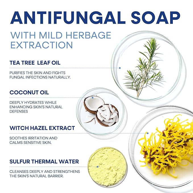 Hermon Antifungal Soap with Tea Tree Oil: Antifungal Bar Soothing Care & Relief of Itchy for Ringworm Jock Itch Athletes Foot - Body & Face Wash (1-Pack (2 Bars Original Tea Tree))