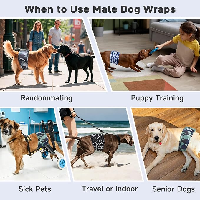 Langsprit Small Male Dog Diapers for Doggie Puppy,Reusable Belly Bands for Male Dogs Wraps,Washable Doggy Dog Diapers Medium Large in Incontinence 5 Pack (Camo Geometry, Small)