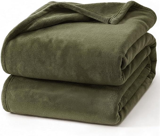 Hansleep Twin Moss Green Fleece Blanket, Soft Flannel Bed Blanket | Fuzzy Cozy Blanket 60x80 Inches, Multi-use for Bed, Sofa, Couch, Travel, Camping, All Season Warm Lightweight Cover