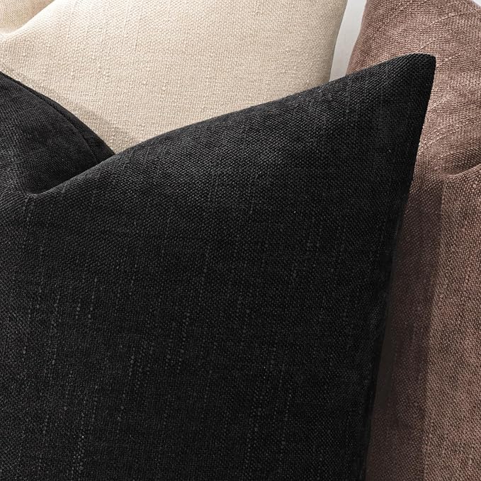 MIULEE Textured Chenille Throw Pillow Covers 20x20 Inch Black | Pack of 2 Decorative Soft Throw Pillows, Solid Textured Cushion Covers, Modern Home Decor for Couch Sofa Bedroom Living Room