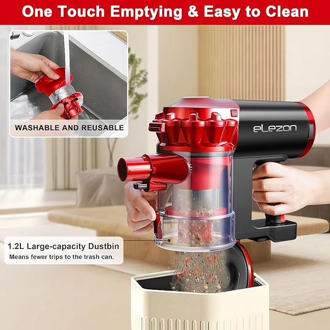 elezon A200 Cordless Vacuum Cleaner, Stick Vacuum with Powerful Suction, Max 38 Mins Runtime, Rechargeable Battery, HEPA Filter, Portable Lightweight Vacuum Cleaners for Home, Hard Floor, Pet Hair