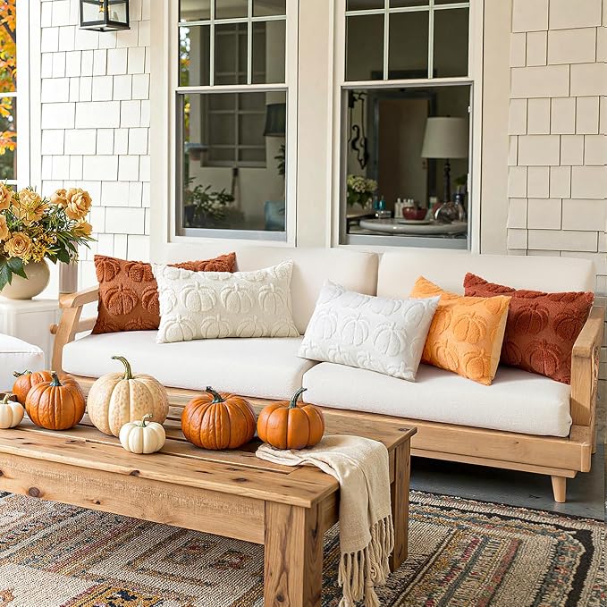 MIULEE Fall Pillow Covers Pumpkin Fall Decor Lumbar 12x20 Pumpkin | Set of 2 Fall Decorations for Home, Plush Faux Fur Farmhouse Accent Pillowcases, Porch Sofa Couch Cushion Bed Livingroom