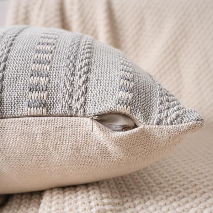 Cethom Boho Throw Pillow Covers 18x18 Inch Set of 2, Farmhouse Decorative Couch Pillow Cases, Grey Accent Pillows of Bed, Sofa Bedroom Living Room Home Decor Cushion Cover