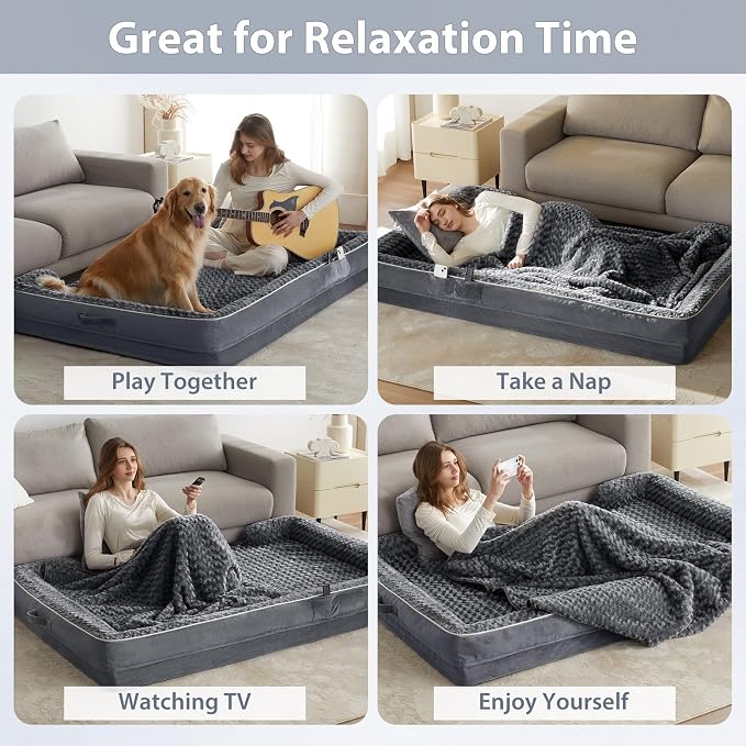 WNPETHOME Orthopedic Washable Human Dog Bed for Adult & Dog Cozy Sleep | Human Size Waterproof Big Soft Dog Couch Sofa Bed for Dogs & Adult Relax with Removable Cover Pet Bed Dark Grey 61x43 Inch