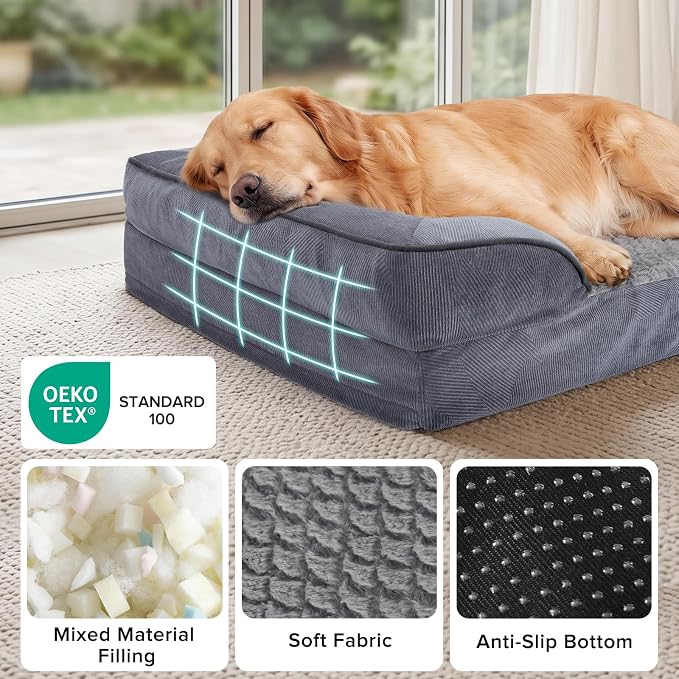 L Plus Orthopedic Dog Bed for Large Dogs, Washable Dog Sofa with Egg-Crate Foam, Waterproof Lining and Non-Skid Bottom